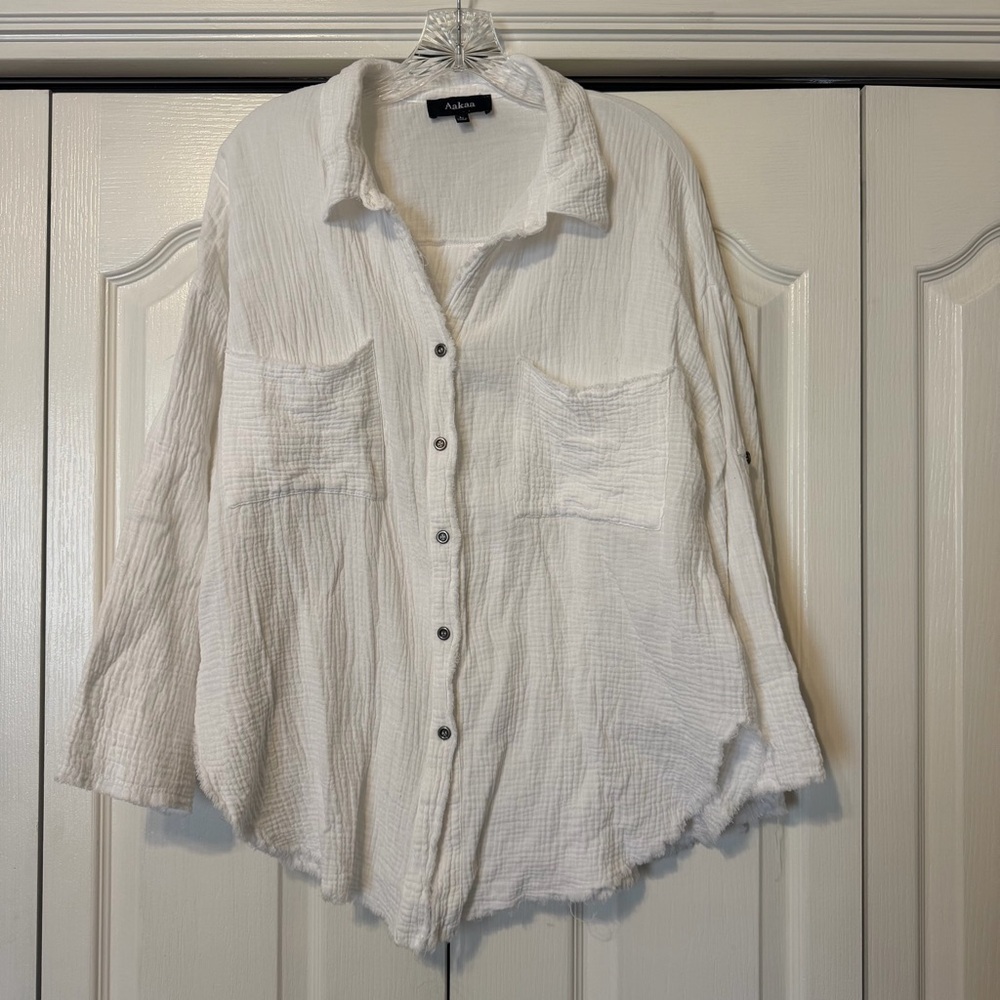 Aakaa White Gauze Button-Down Shirt